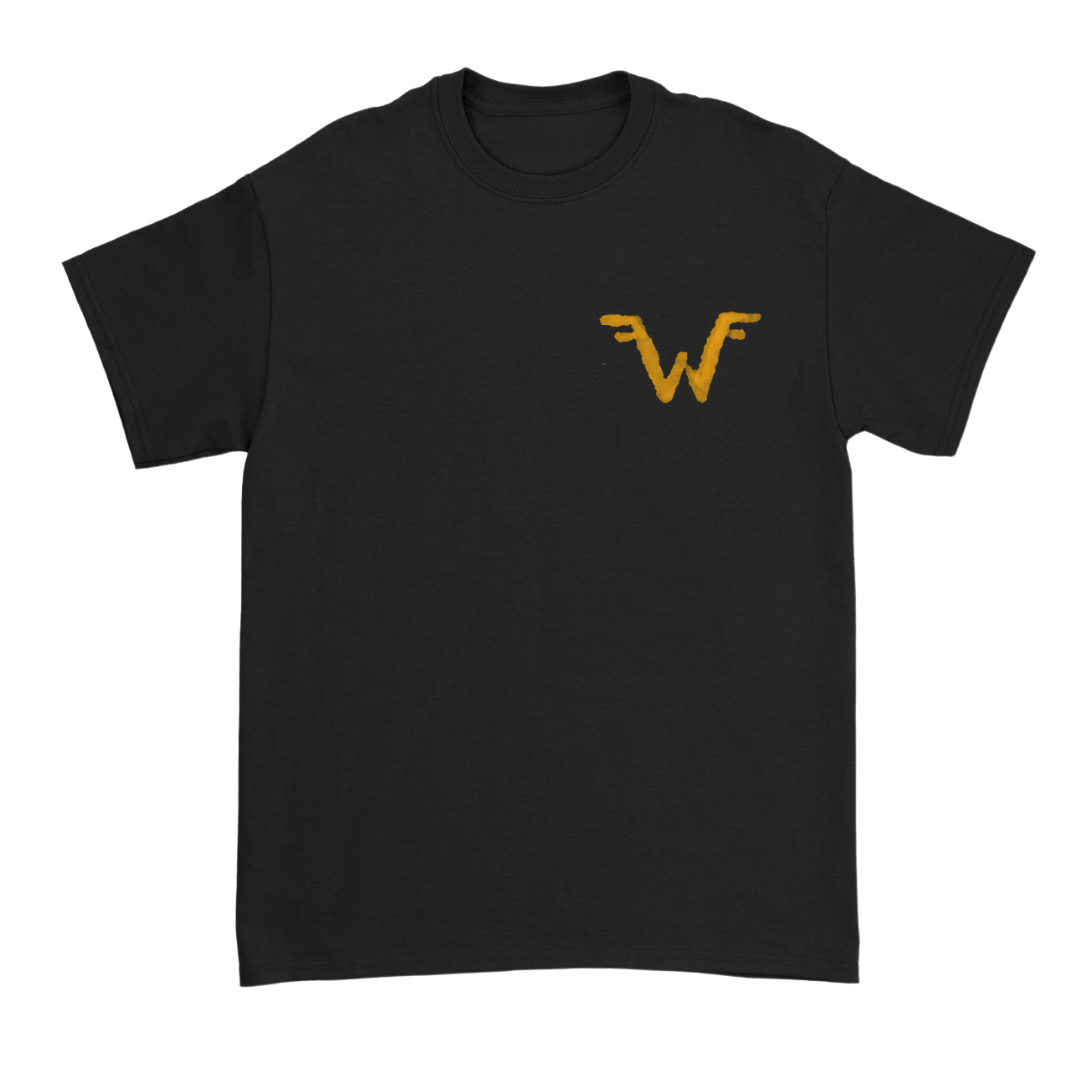 Black paint la sound cotton unisex classic fit t-shirt with gold embroidered winged w logo on left chest