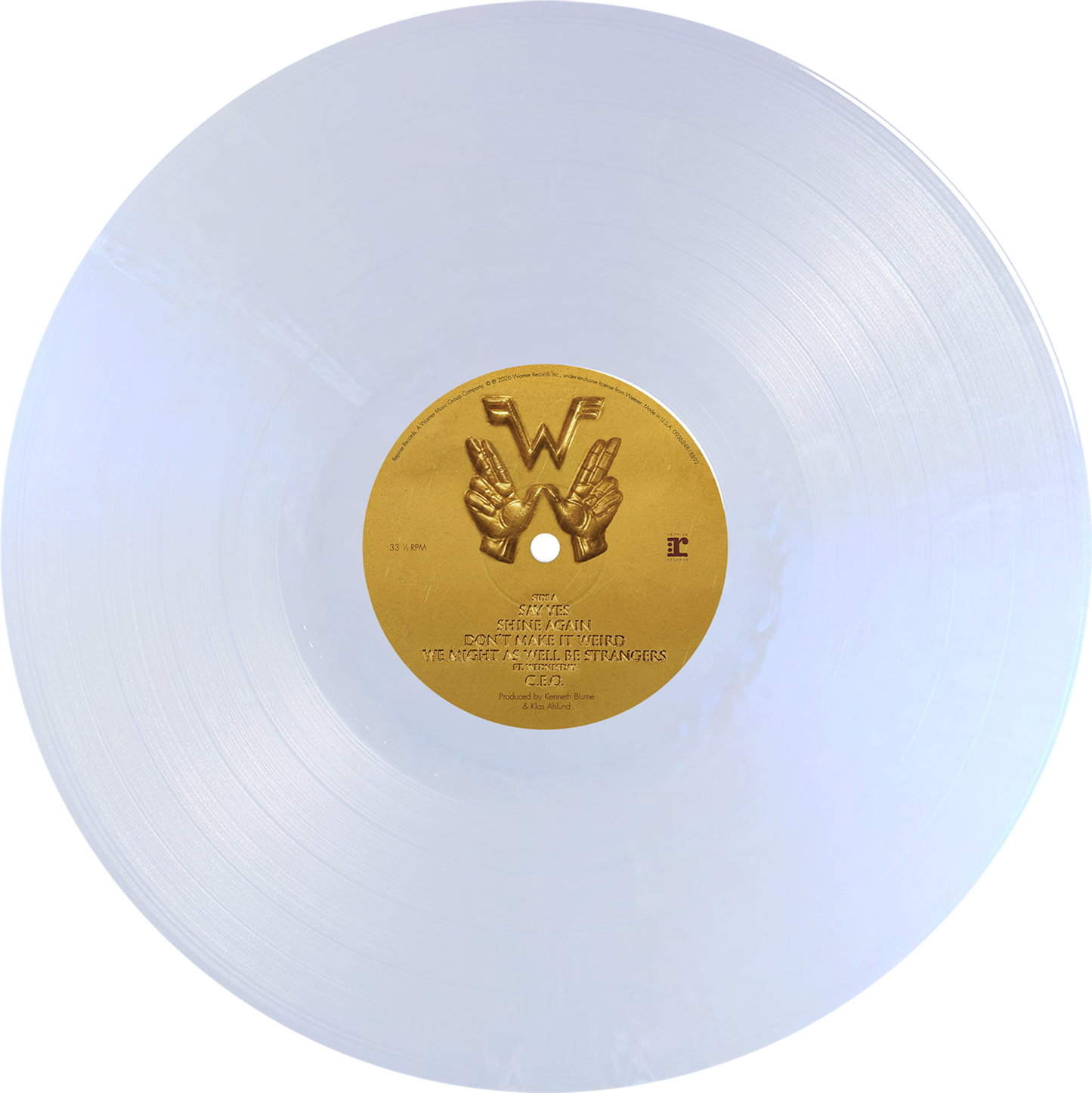 Weezer artifact wzr.002 translucent white gold vinyl record with embossed hands and gold center label preorder