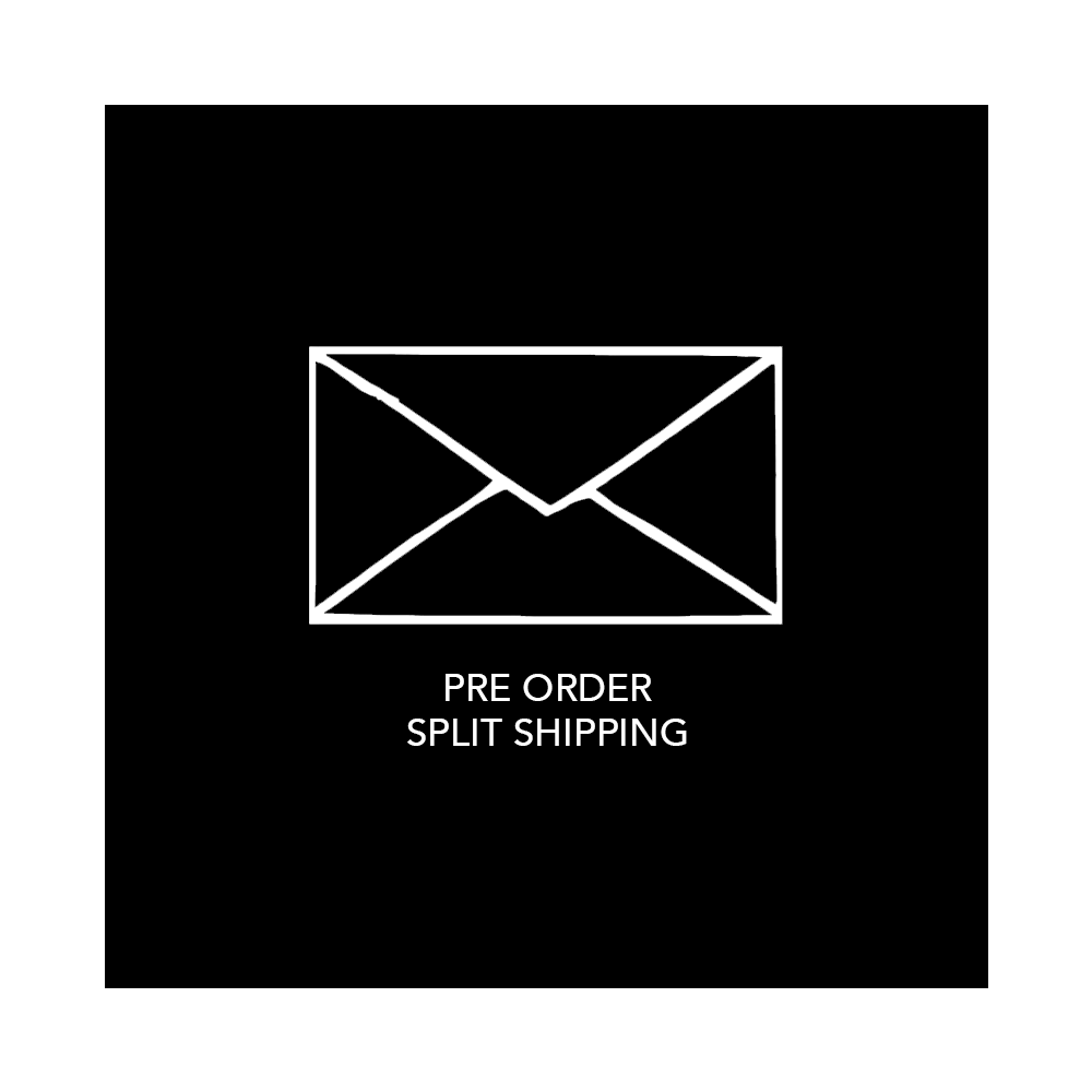 White outlined envelope icon on black background representing split ship fee for items shipping as available