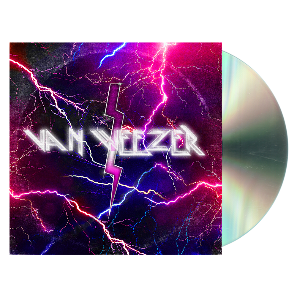 Van Weezer CD album cover with vibrant pink and purple lightning bolts and bold white band name logo from official Weezer merchandise