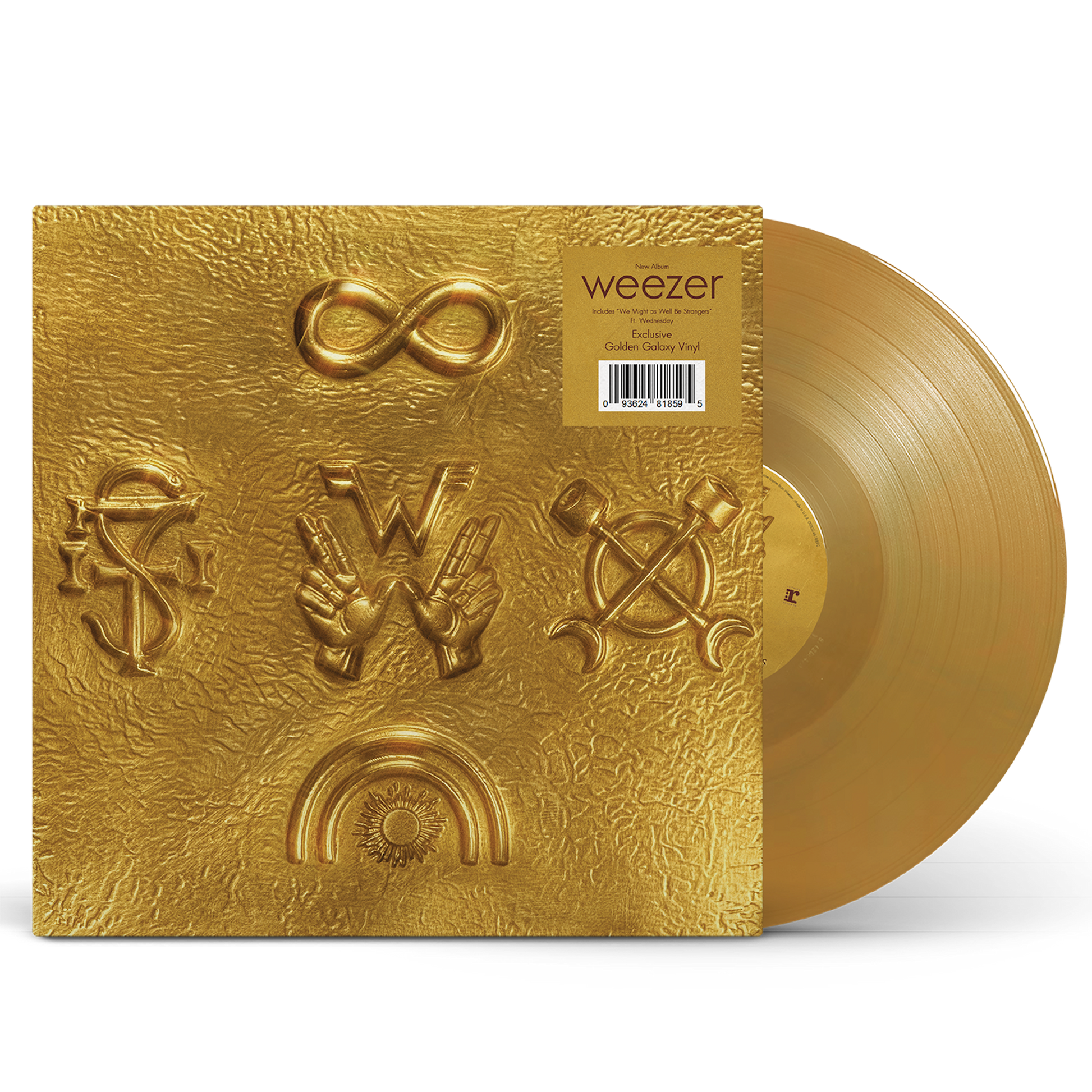 Weezer artifact wzr001 yellow gold vinyl record on textured gold sleeve featuring embossed symbols gold vinyl preorder
