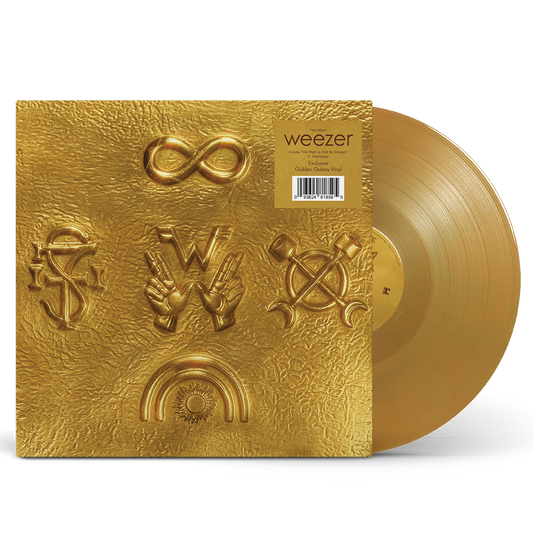 Weezer artifact wzr001 yellow gold vinyl record on textured gold sleeve featuring embossed symbols gold vinyl preorder