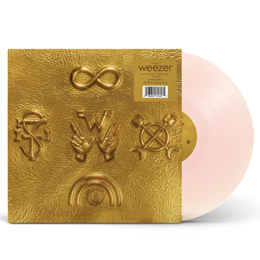Weezer artifact wzr.003 rose gold vinyl preorder featuring gold vinyl record with embossed symbols and pink translucent disc