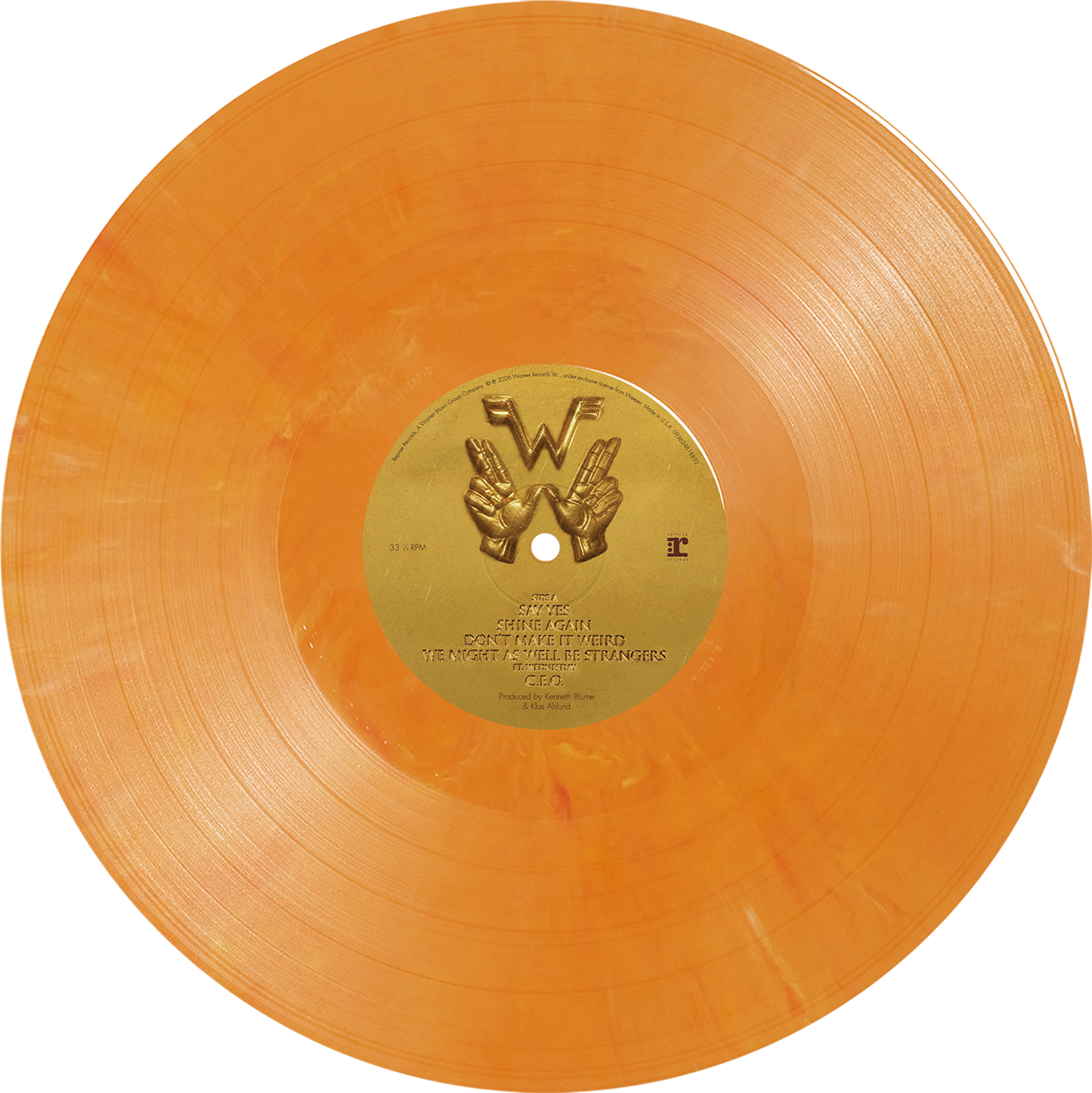 Weezer artifact wzr 005 fool’s gold vinyl preorder with orange translucent gold vinyl and embossed hands forming w