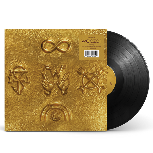 Gold textured vinyl record album cover with embossed symbols and weezer label from official weezer merchandise uk store